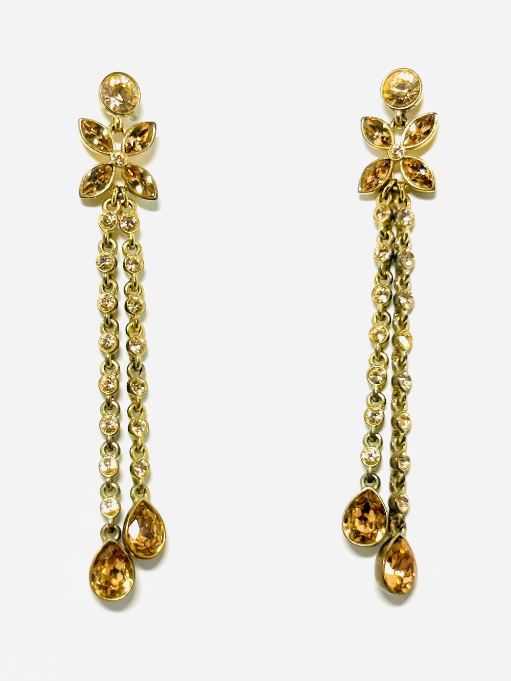 Givenchy SIGNED Champagne Dangling Earrings, Starburst, Gold-Plated, Post Studs
